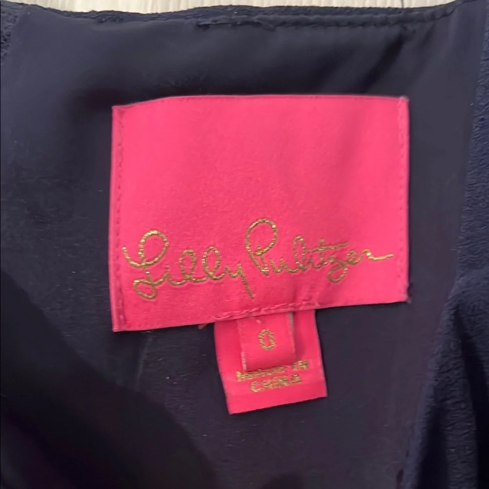 Lilly Pulitzer Navy Blue Romper with Gold Embroidery size 0 - Picture 2 of 7